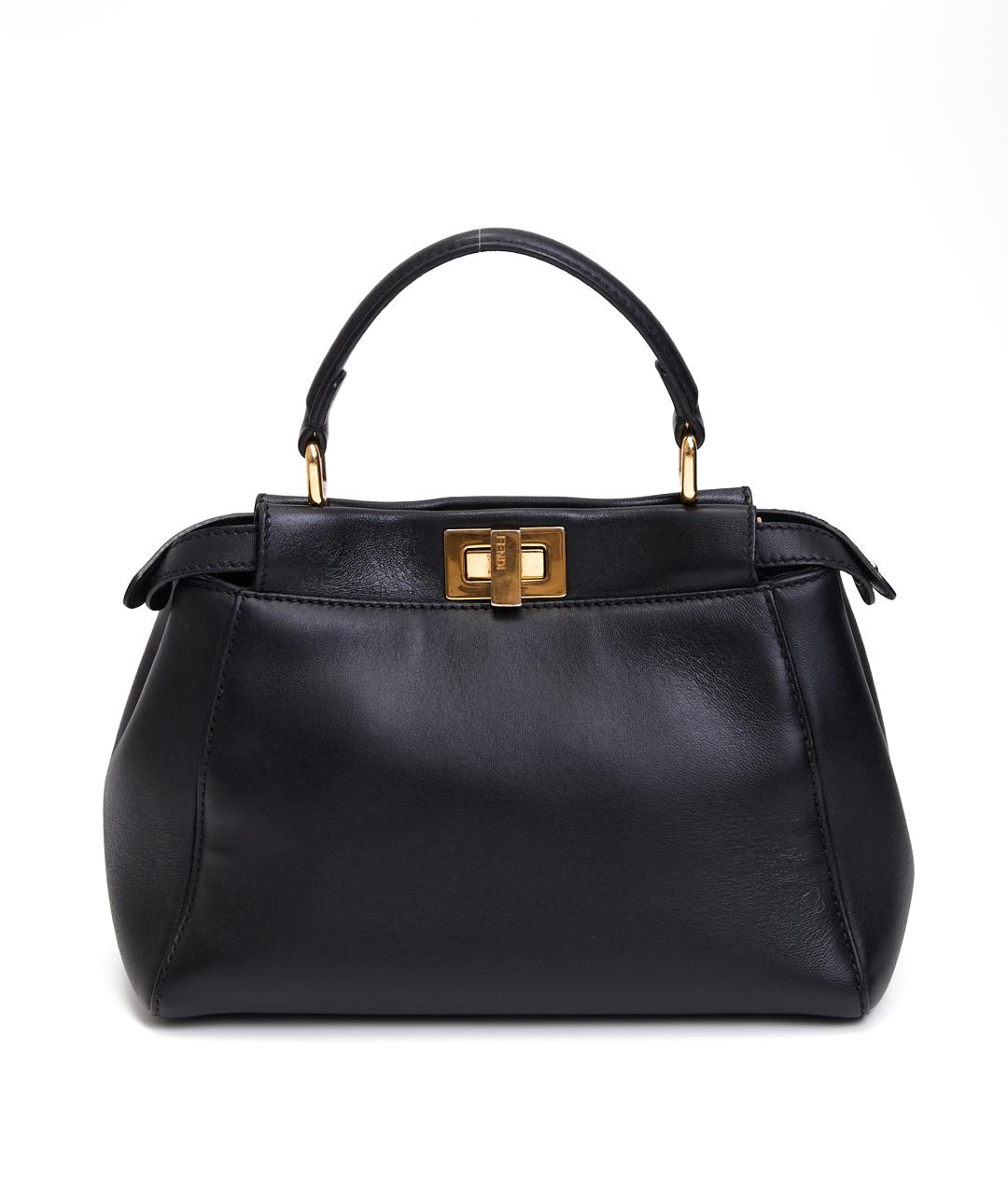 FENDI Черная кожаная сумка с короткими ручками, фото 3