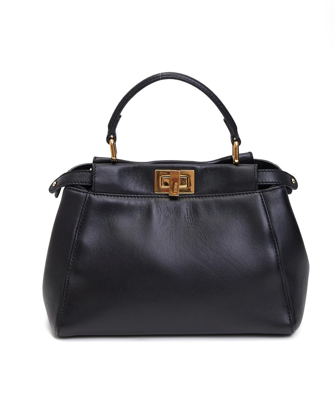 FENDI Черная кожаная сумка с короткими ручками, фото 8