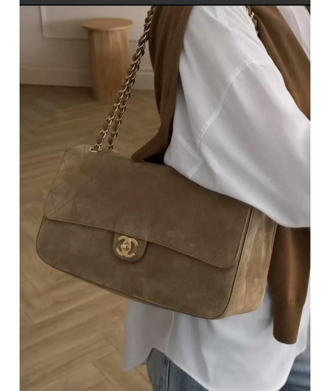 CHANEL Хаки замшевая сумка через плечо, фото 2