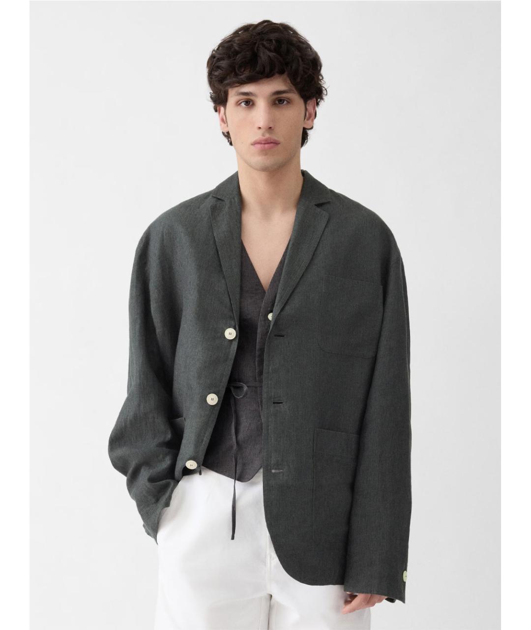JACQUEMUS Серый льняной пиджак, фото 2