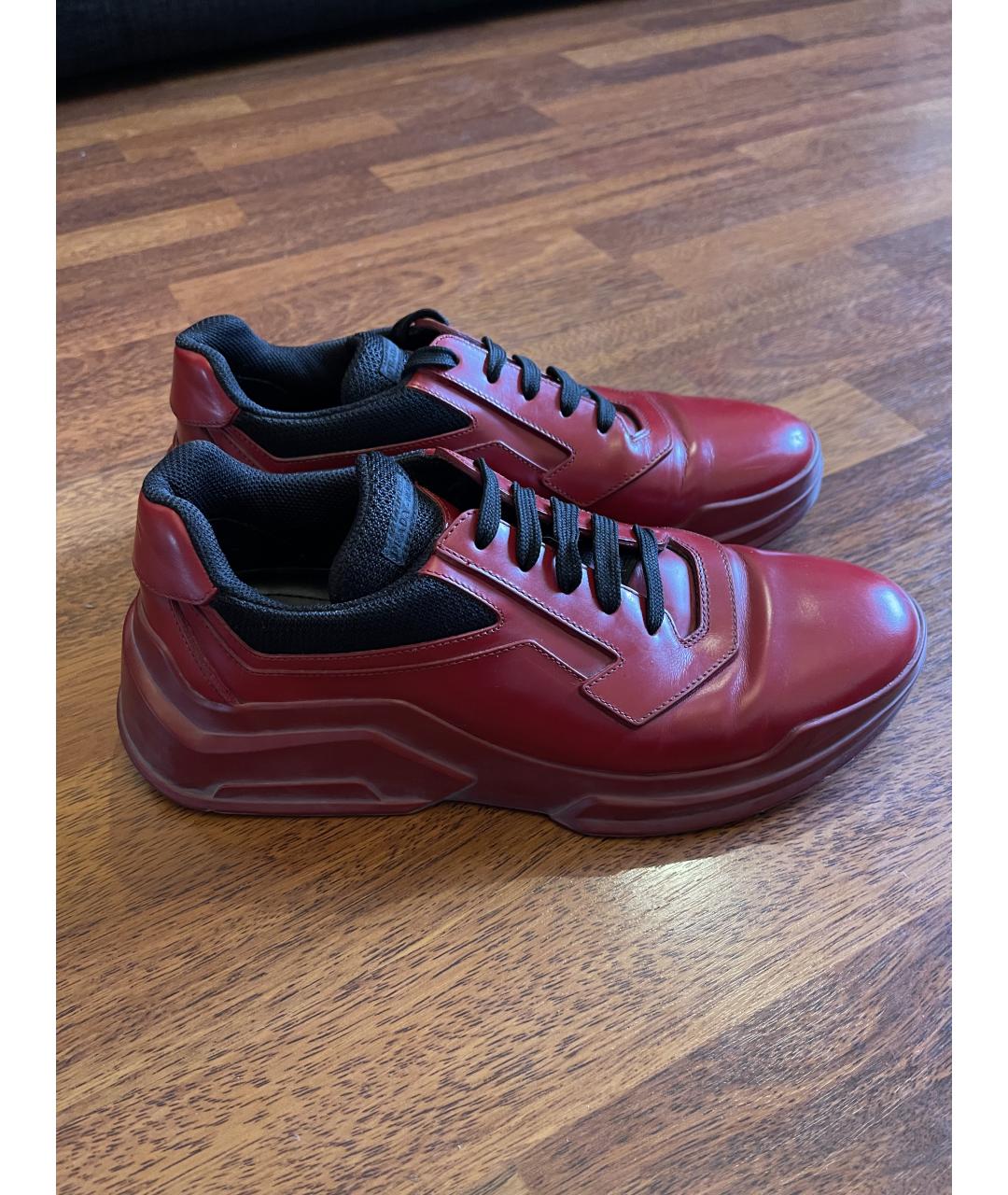 PRADA Красные кожаные низкие кроссовки / кеды, фото 3