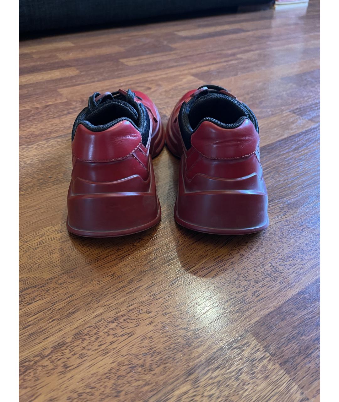 PRADA Красные кожаные низкие кроссовки / кеды, фото 4
