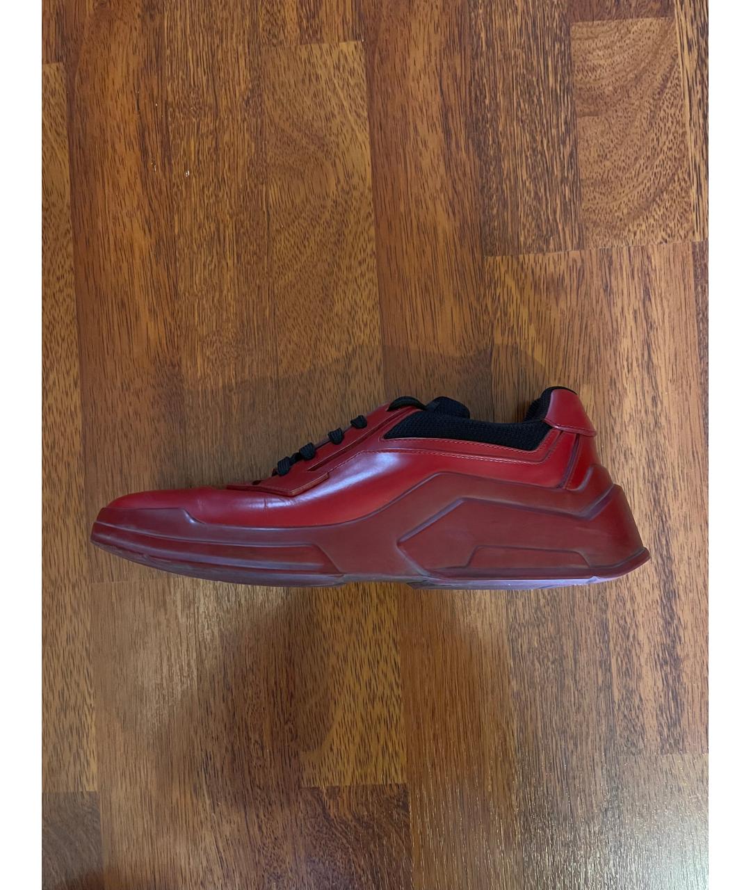PRADA Красные кожаные низкие кроссовки / кеды, фото 7