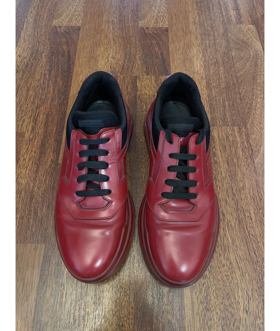 PRADA Красные кожаные низкие кроссовки / кеды, фото 6