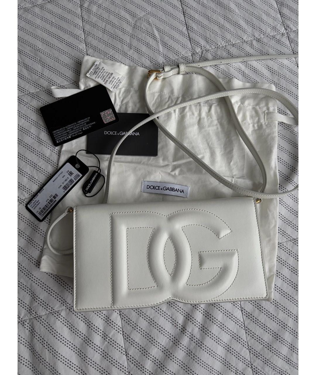 DOLCE&GABBANA Белая кожаная сумка через плечо, фото 7
