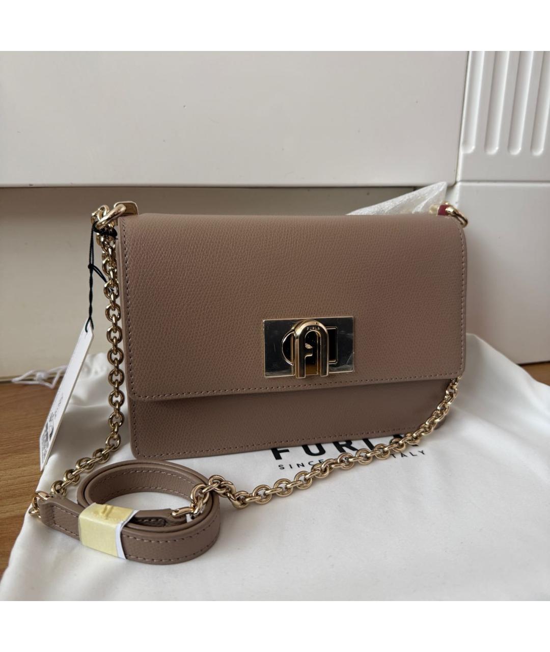 FURLA Бежевая кожаная сумка через плечо, фото 2