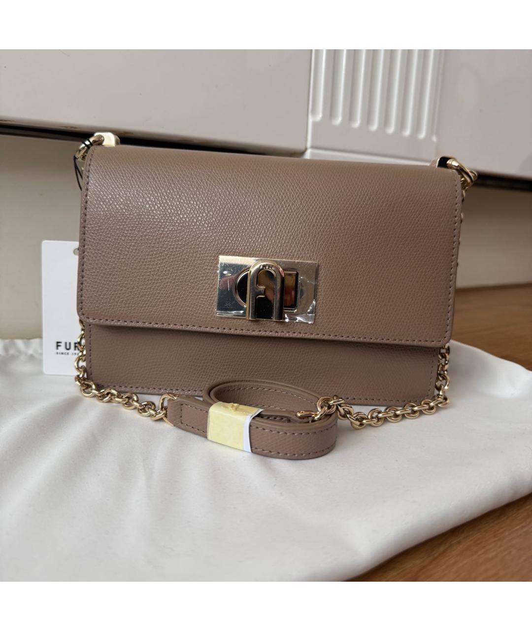 FURLA Бежевая кожаная сумка через плечо, фото 5