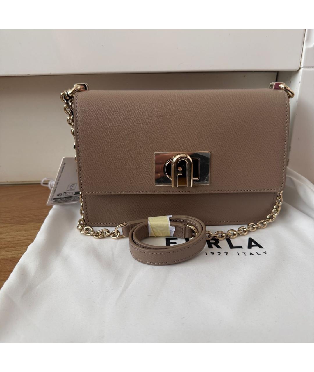 FURLA Бежевая кожаная сумка через плечо, фото 7