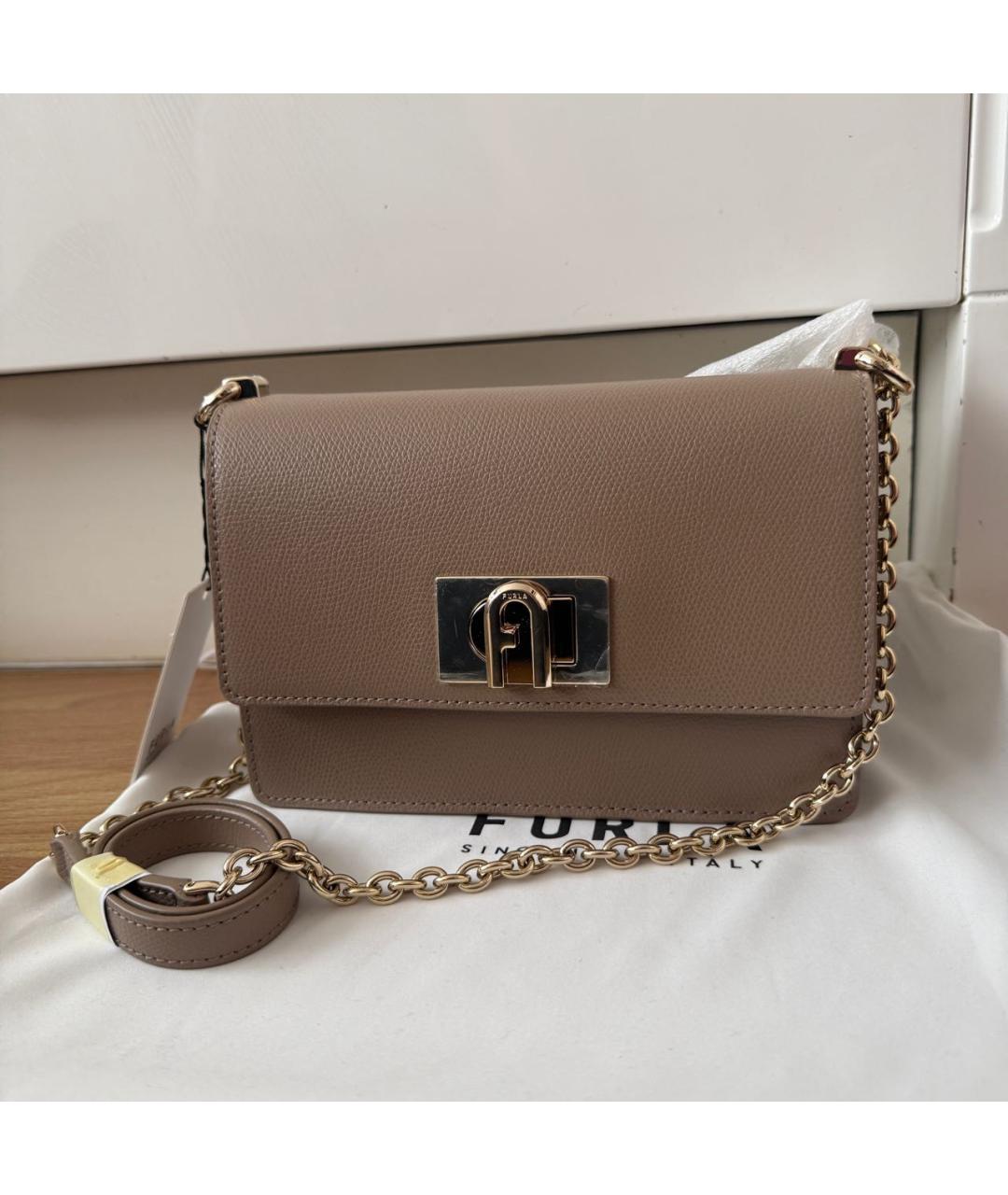 FURLA Бежевая кожаная сумка через плечо, фото 6