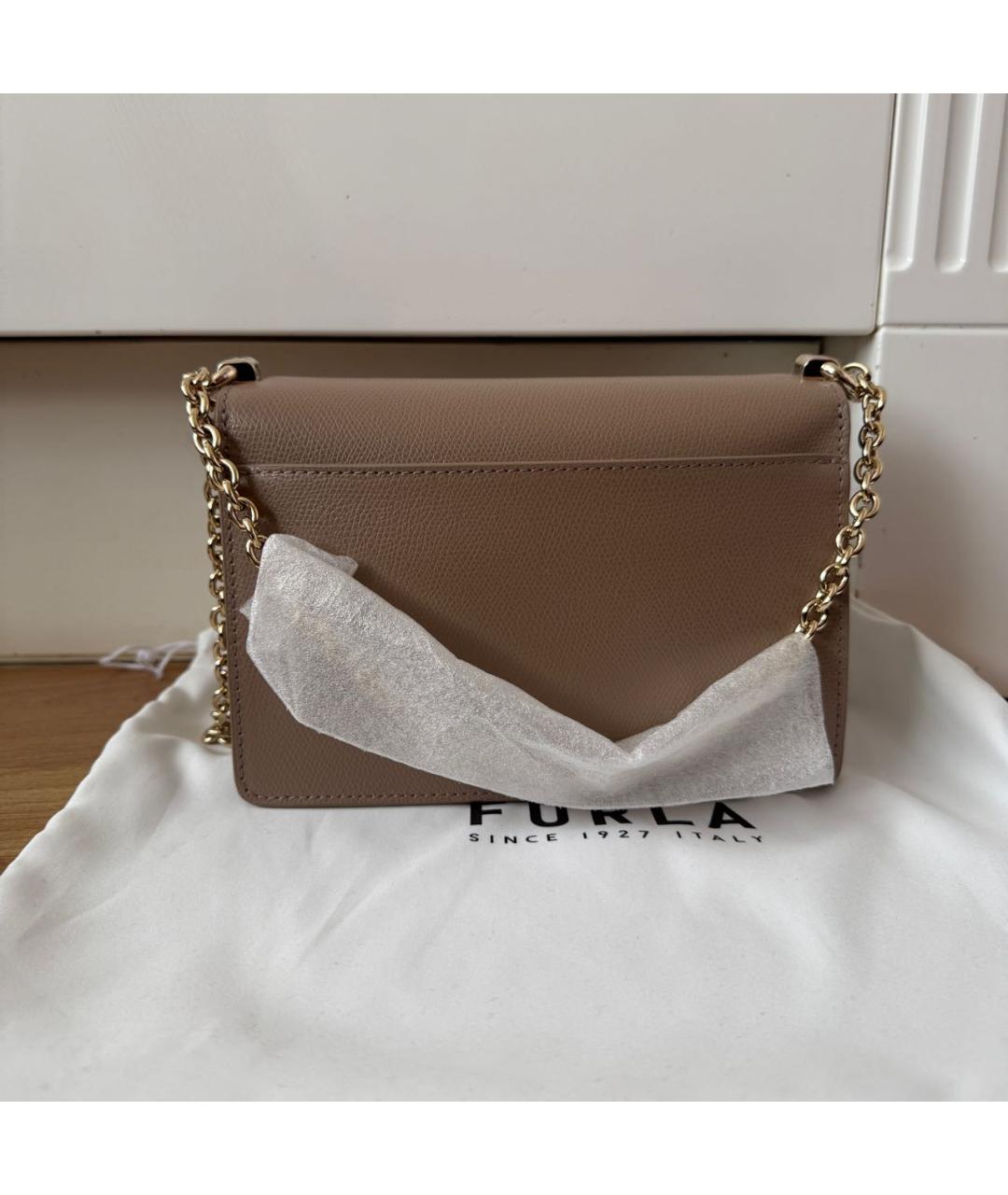 FURLA Бежевая кожаная сумка через плечо, фото 3