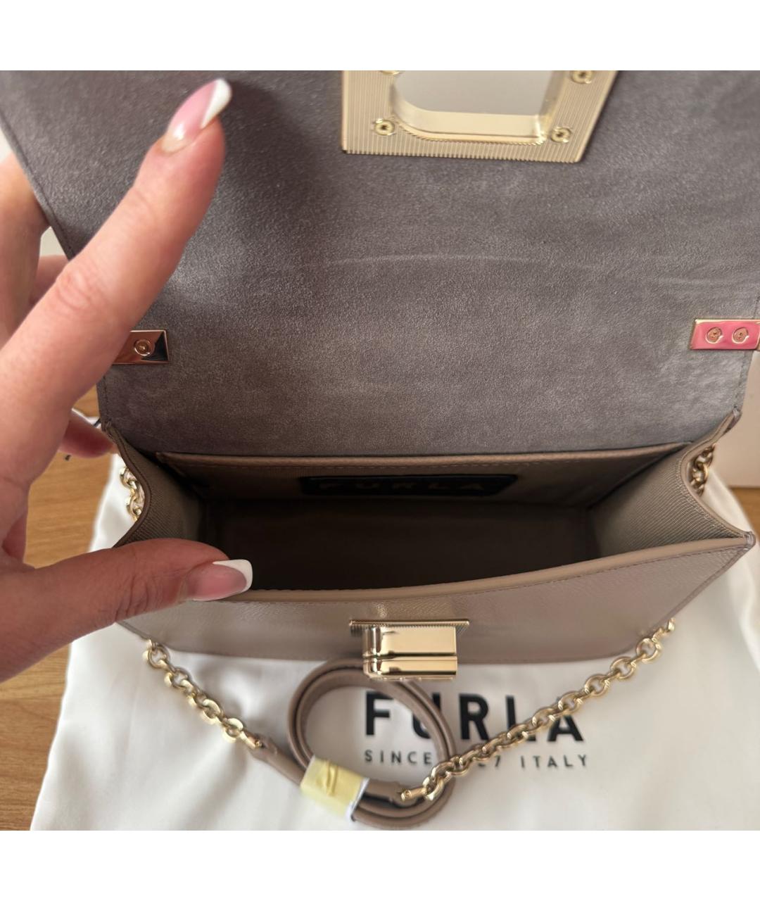 FURLA Бежевая кожаная сумка через плечо, фото 4