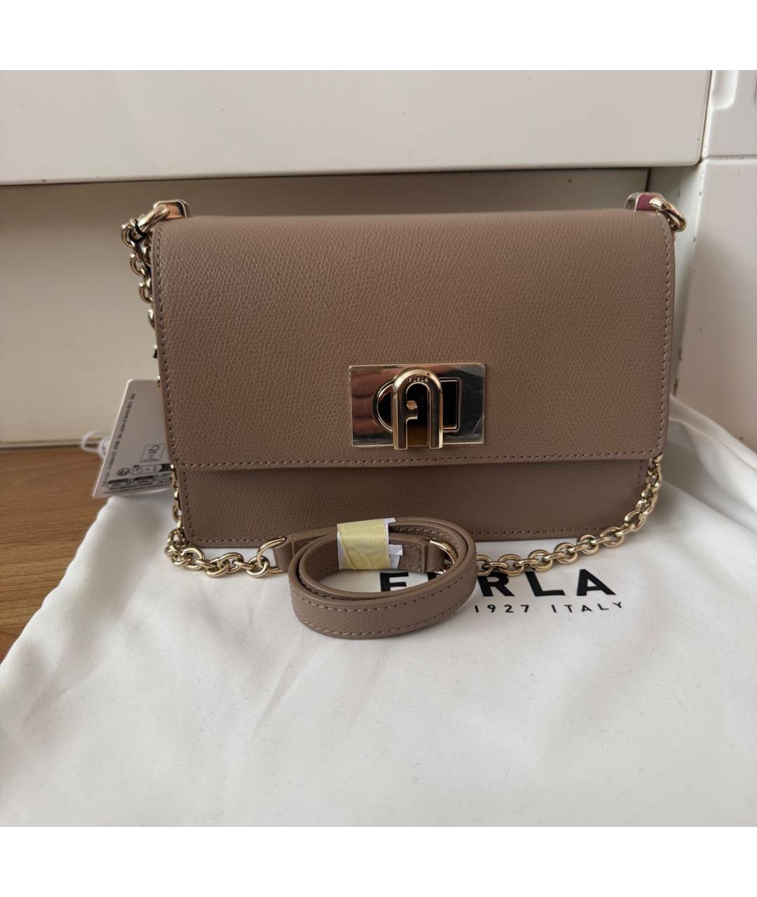 FURLA Бежевая кожаная сумка через плечо, фото 8