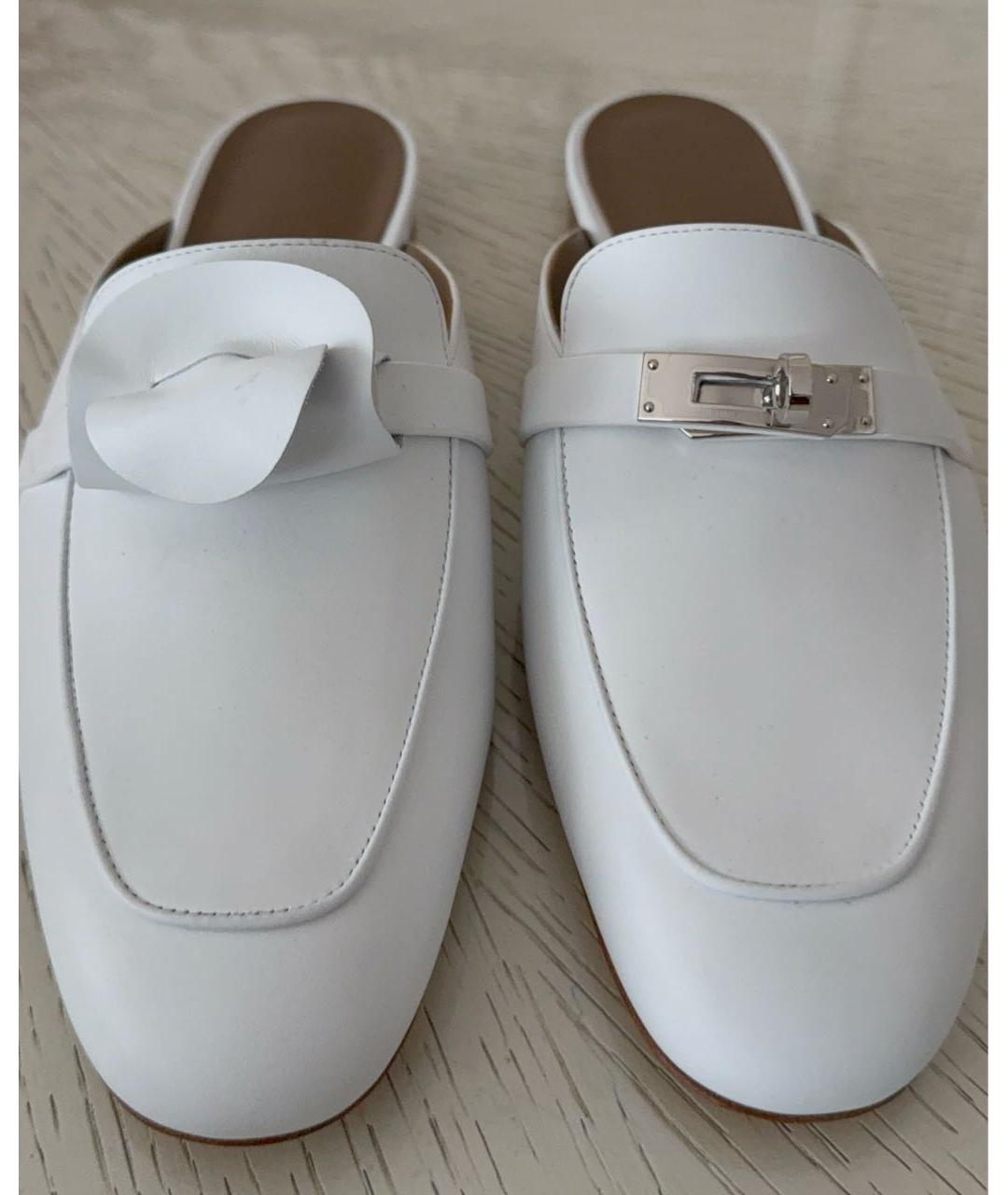 HERMES Белые кожаные мюли, фото 2
