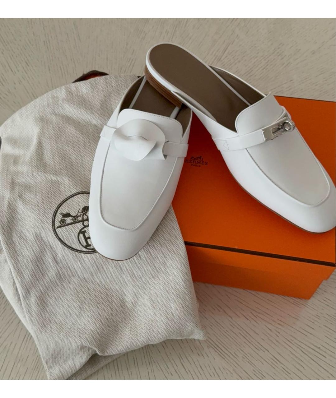 HERMES Белые кожаные мюли, фото 6
