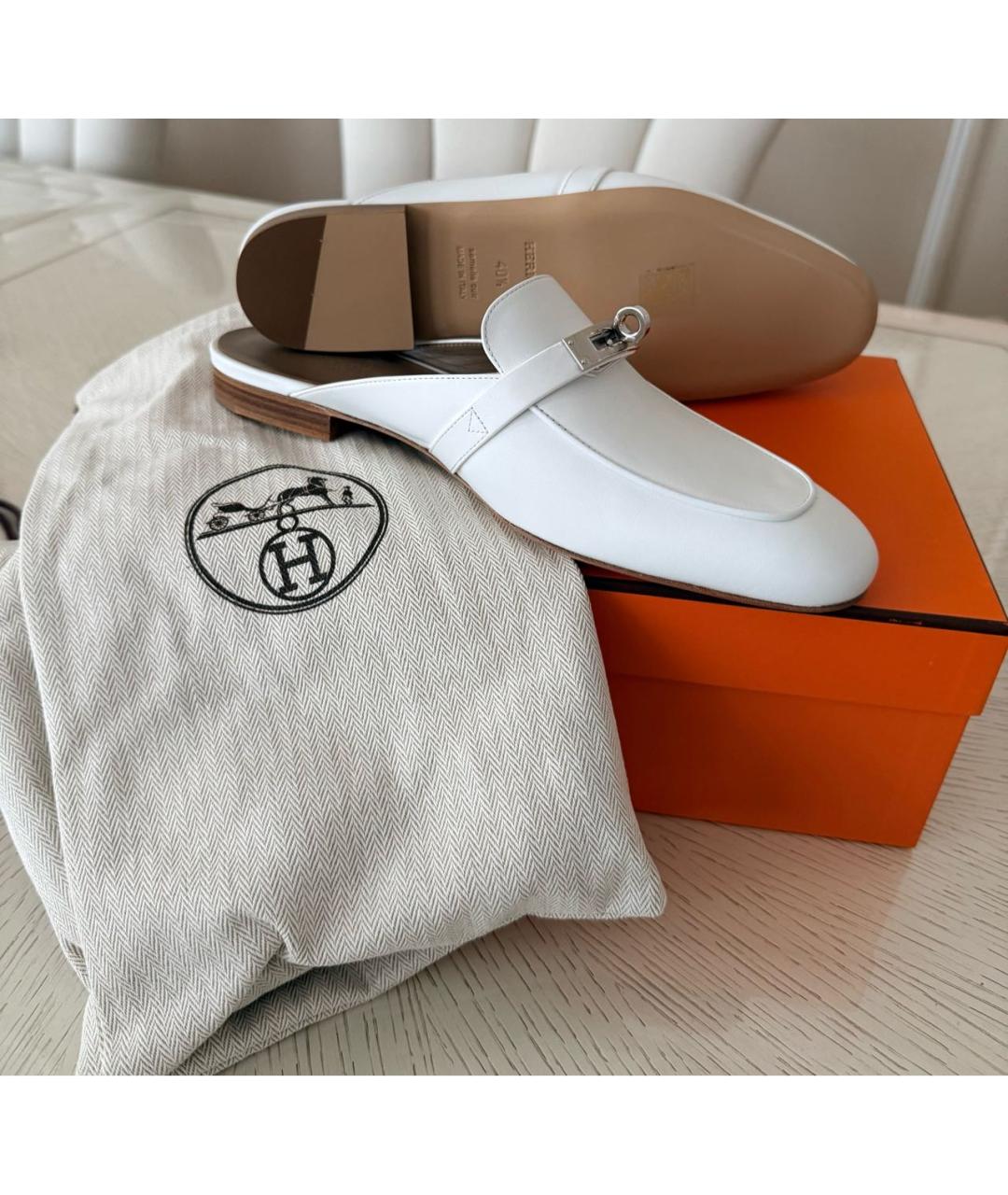 HERMES Белые кожаные мюли, фото 5