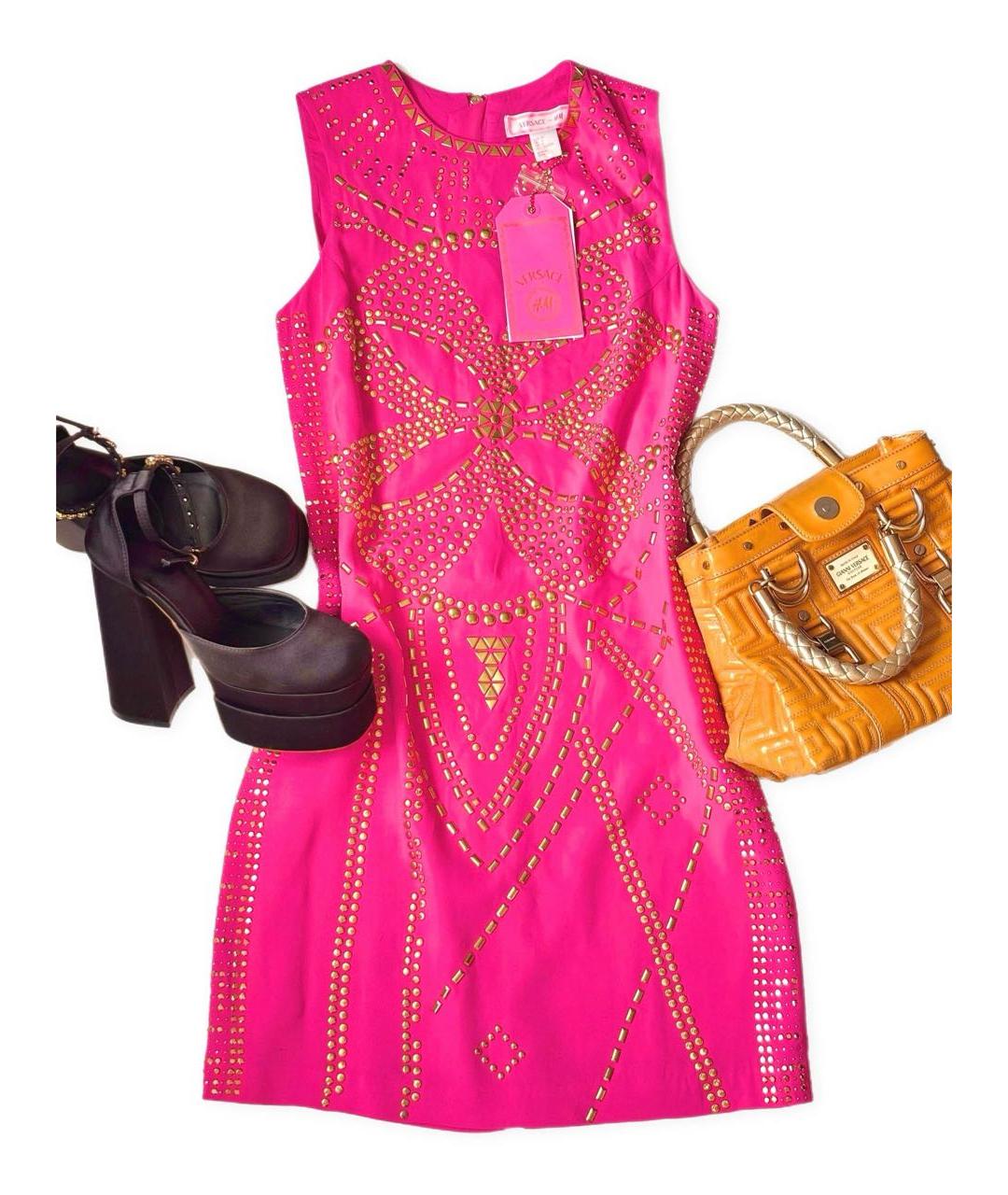 VERSACE Розовое шелковое коктейльное платье, фото 3