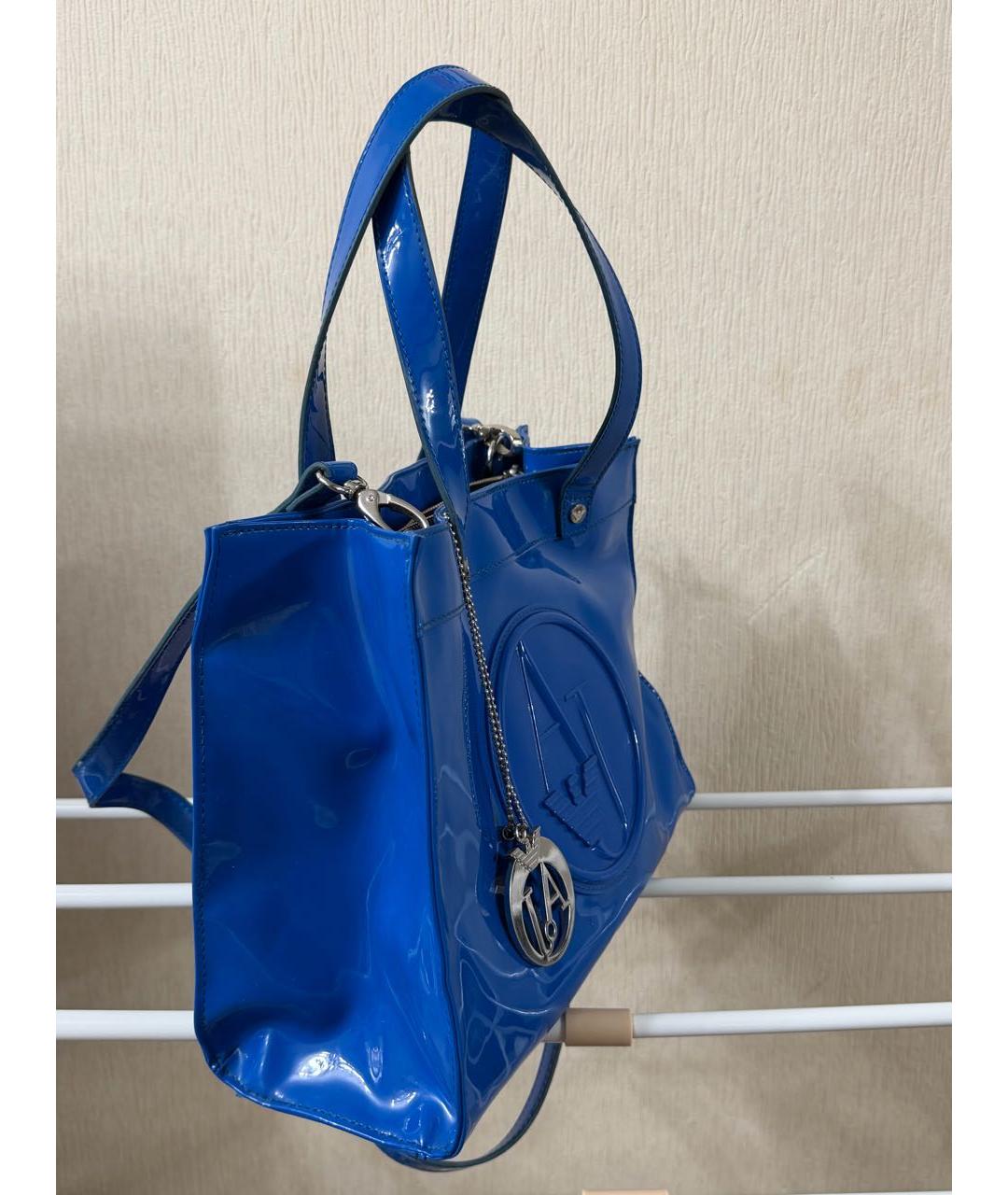 ARMANI JEANS Синяя синтетическая сумка тоут, фото 2