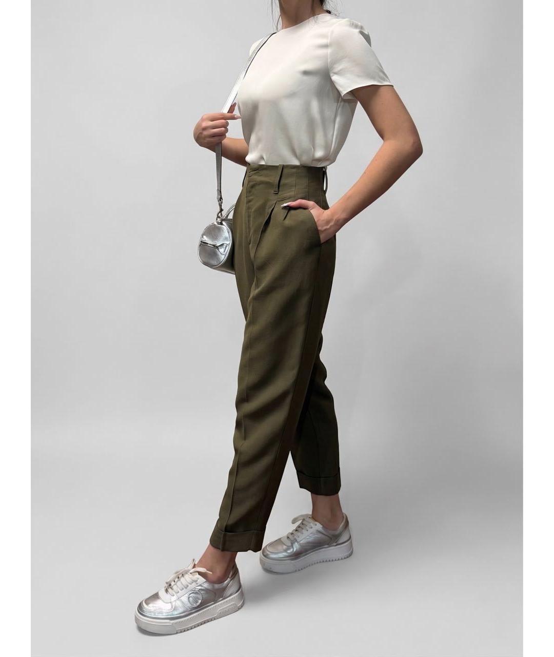 TWIN-SET Хаки вискозные брюки узкие, фото 4
