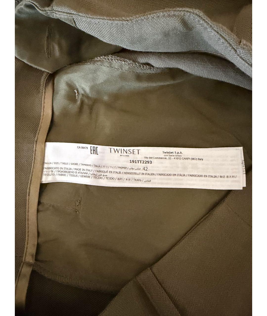 TWIN-SET Хаки вискозные брюки узкие, фото 5