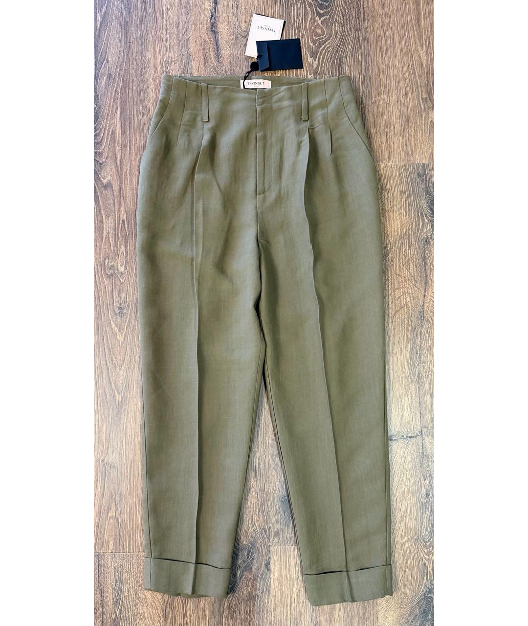 TWIN-SET Хаки вискозные брюки узкие, фото 6