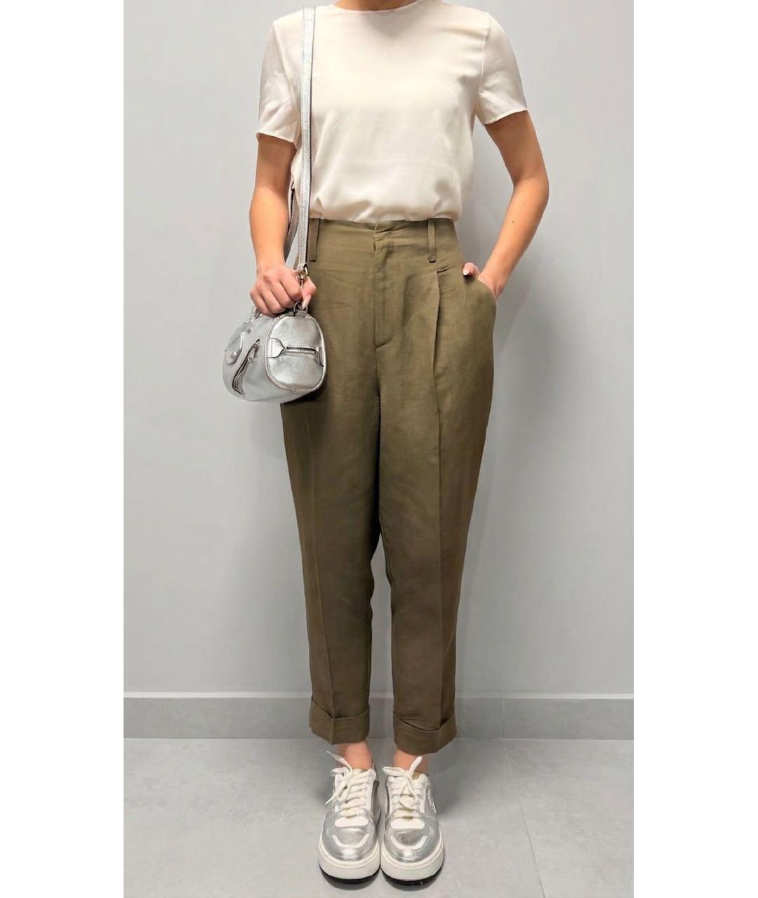 TWIN-SET Хаки вискозные брюки узкие, фото 3