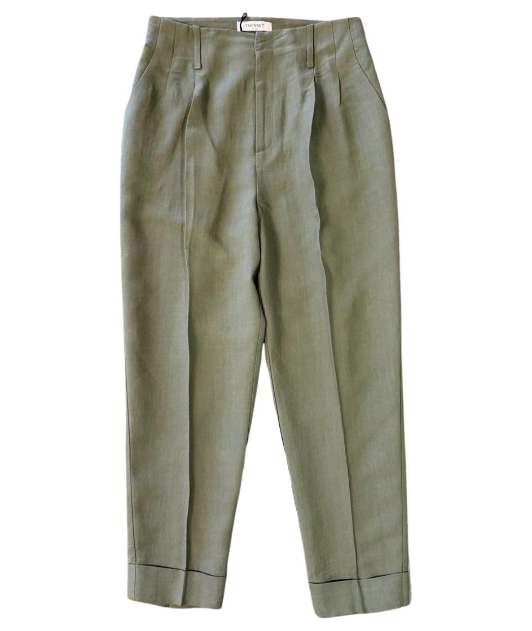 TWIN-SET Хаки вискозные брюки узкие, фото 1