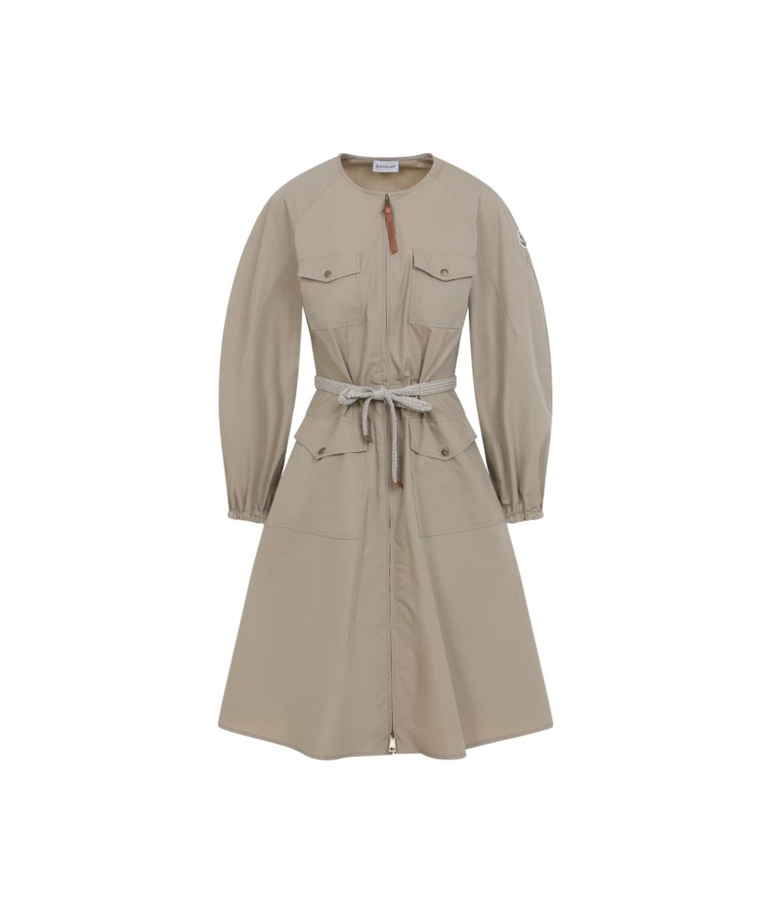 MONCLER Бежевое полиэстеровое повседневное платье, фото 1
