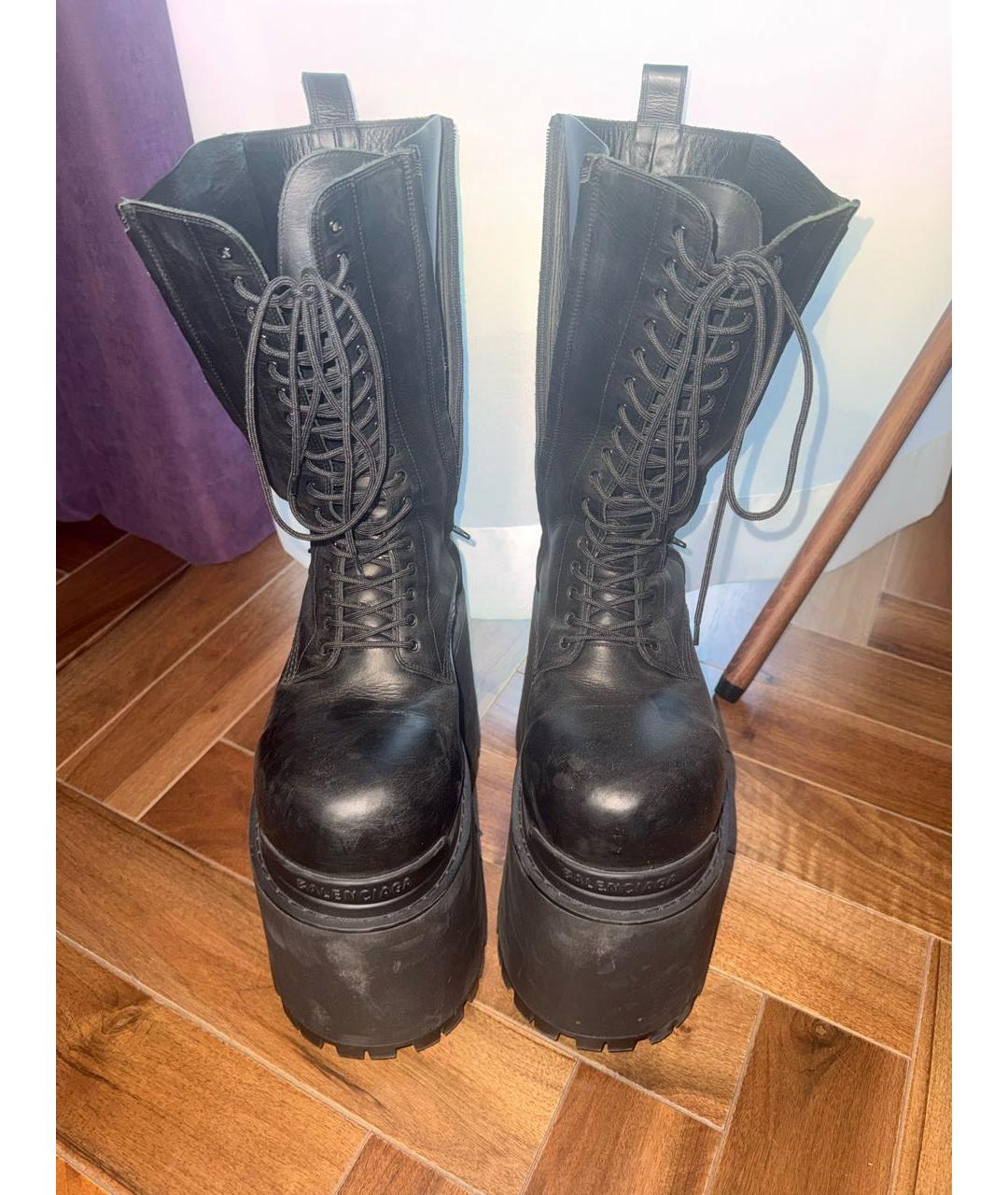BALENCIAGA Черные кожаные высокие ботинки, фото 2