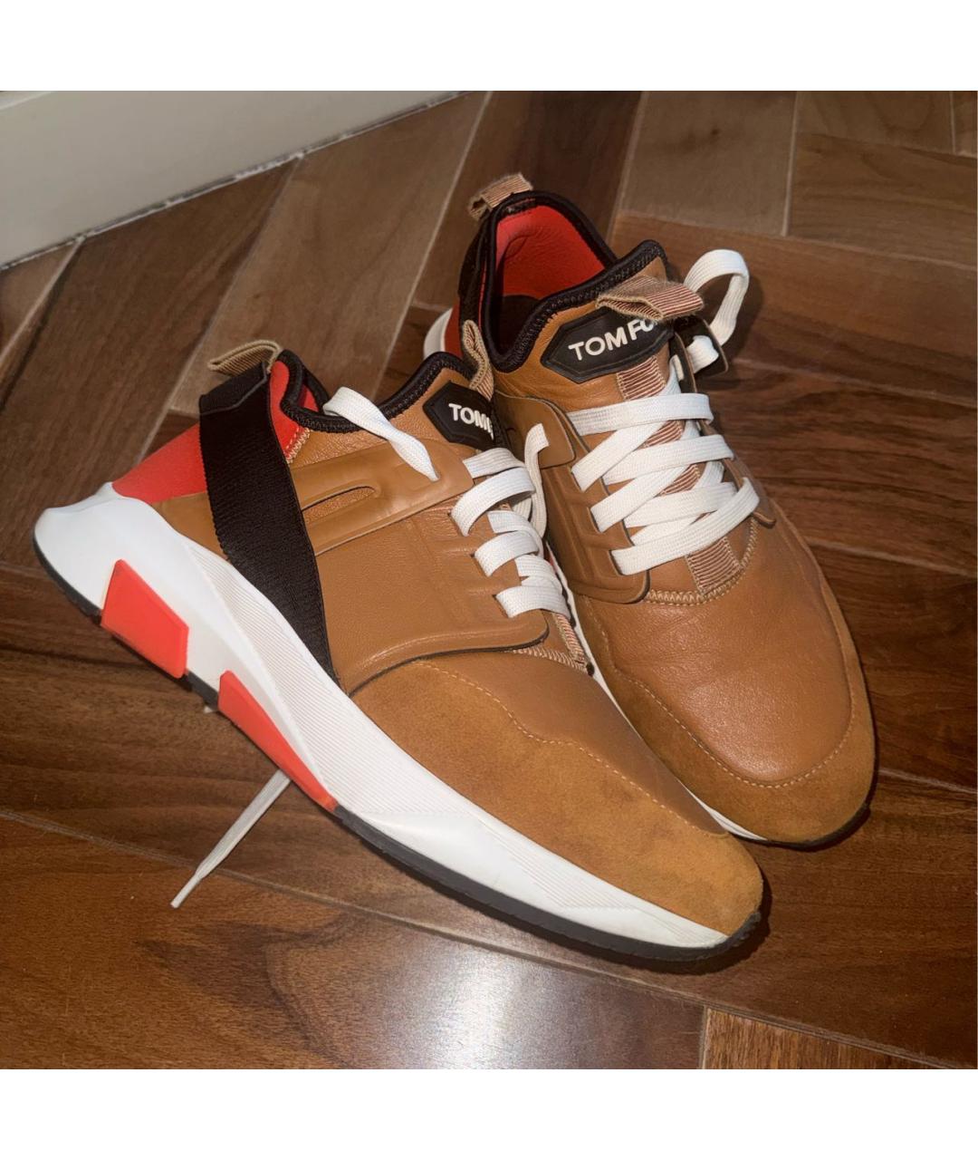 TOM FORD Коричневые кожаные низкие кроссовки / кеды, фото 5