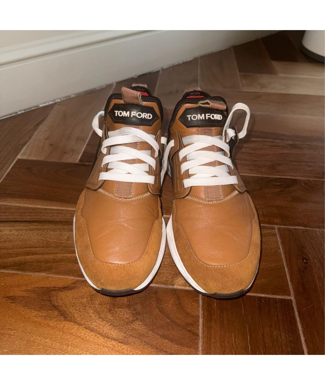 TOM FORD Коричневые кожаные низкие кроссовки / кеды, фото 2