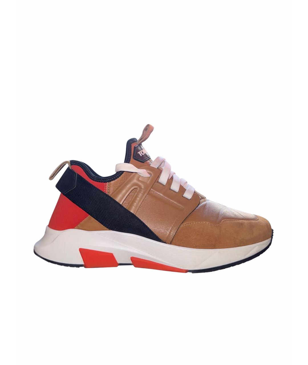 TOM FORD Коричневые кожаные низкие кроссовки / кеды, фото 1