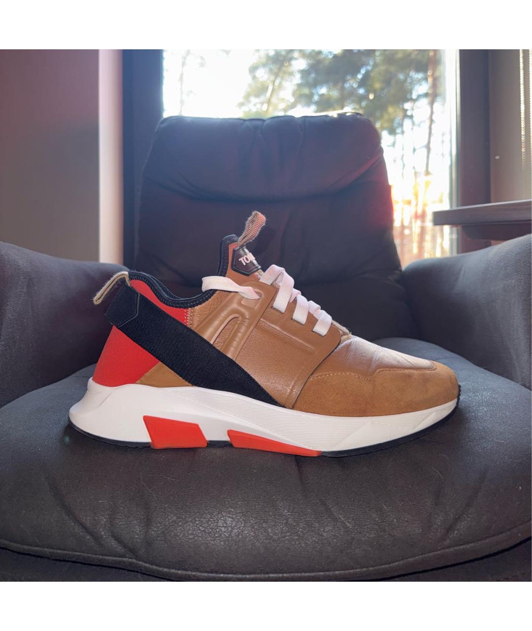 TOM FORD Коричневые кожаные низкие кроссовки / кеды, фото 6