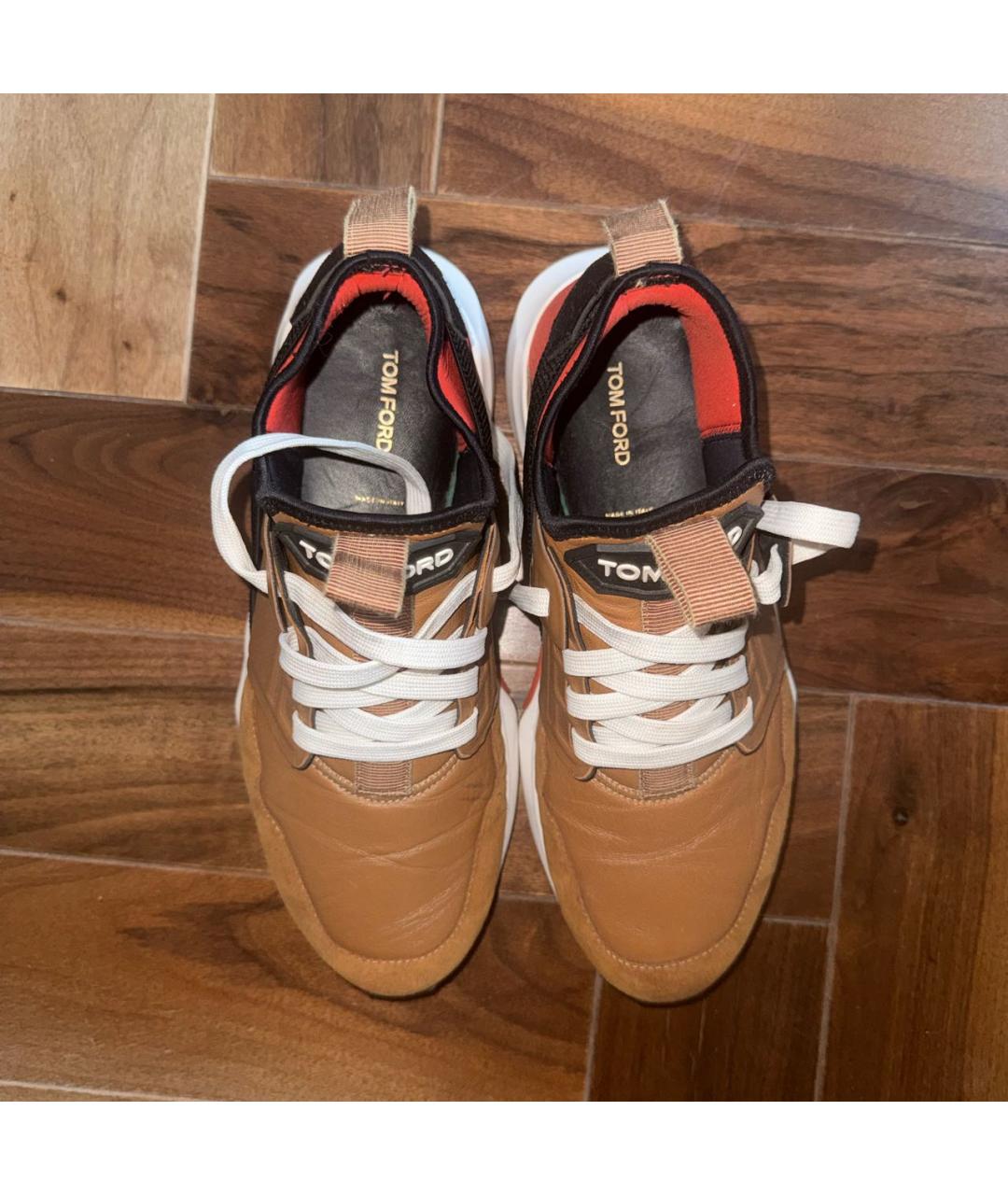 TOM FORD Коричневые кожаные низкие кроссовки / кеды, фото 3