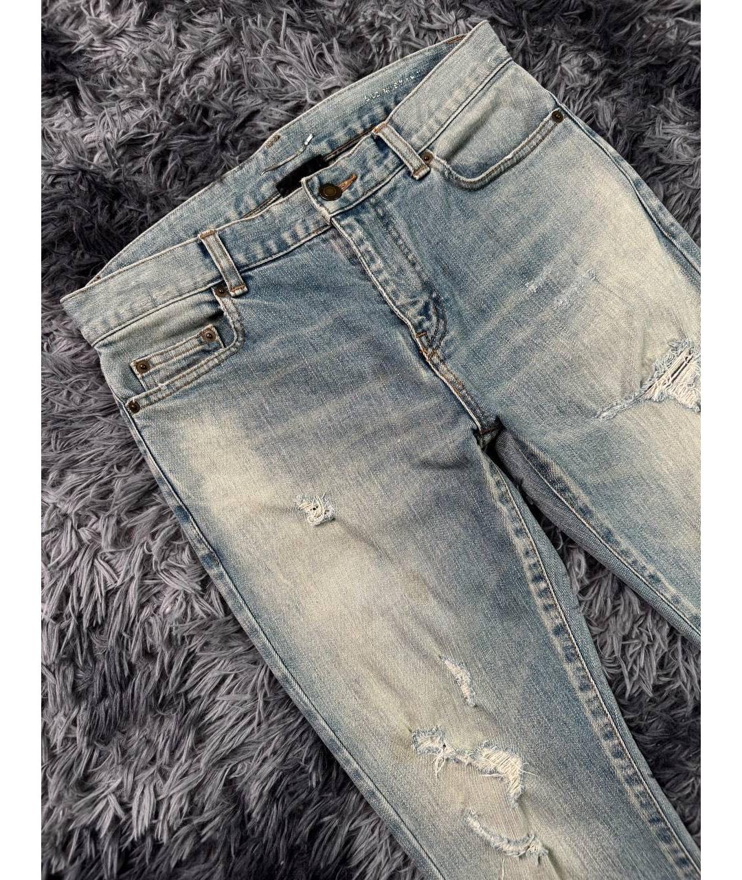 SAINT LAURENT Голубые хлопковые джинсы скинни, фото 4