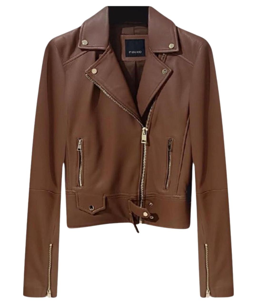 PINKO Коричневая кожаная куртка, фото 1