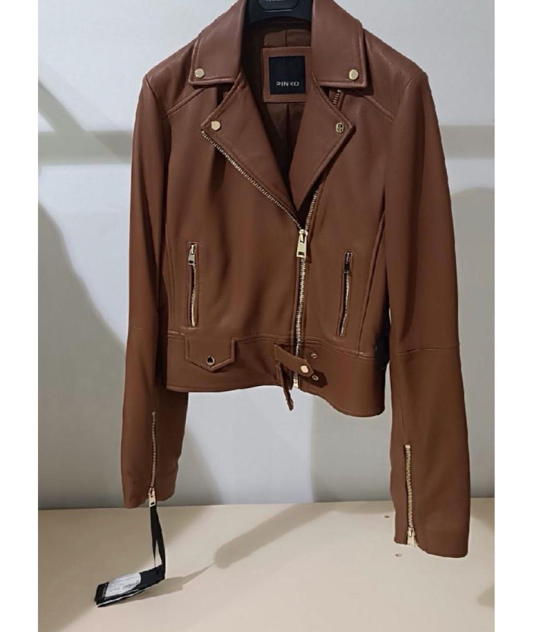 PINKO Коричневая кожаная куртка, фото 3