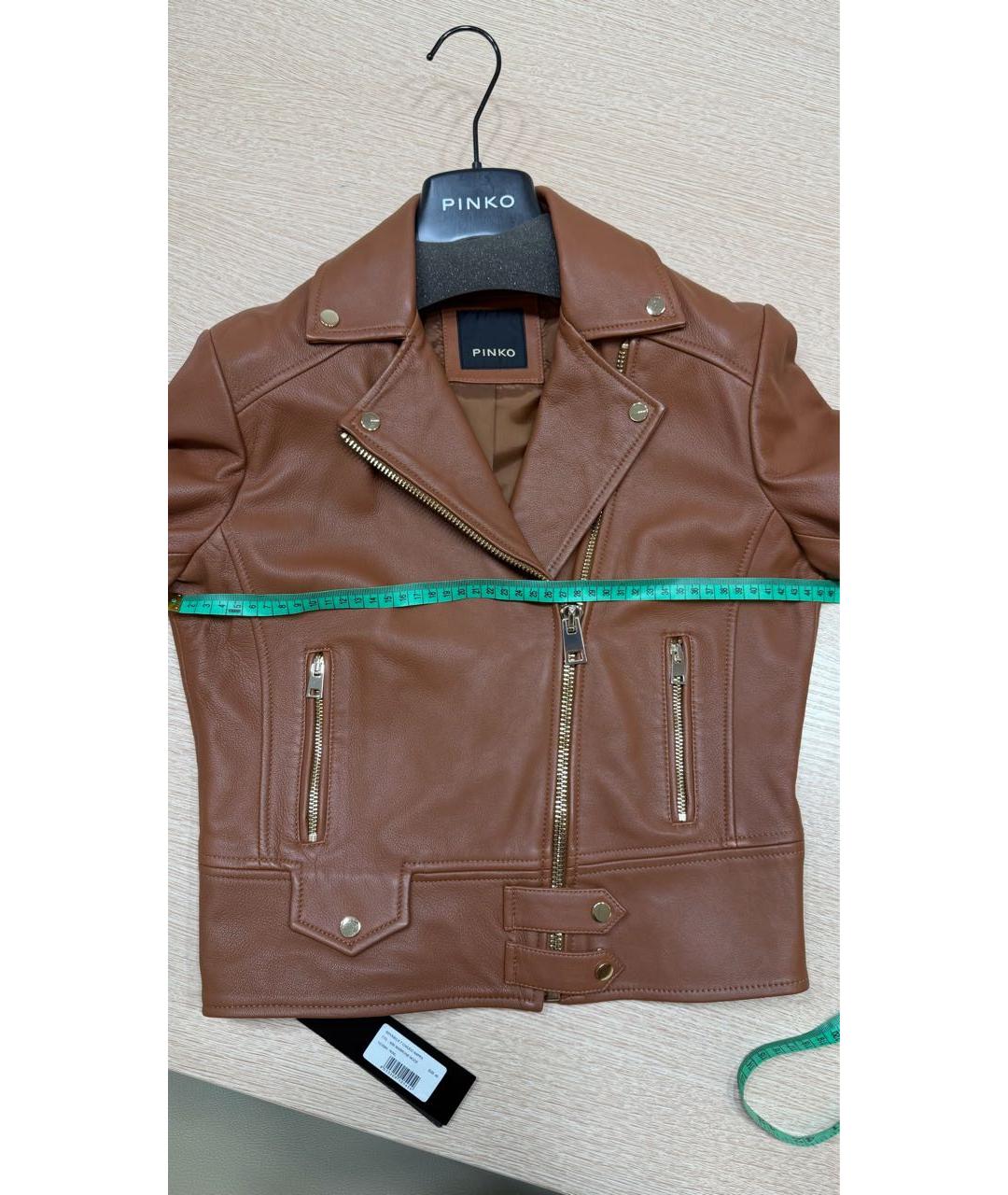 PINKO Коричневая кожаная куртка, фото 6