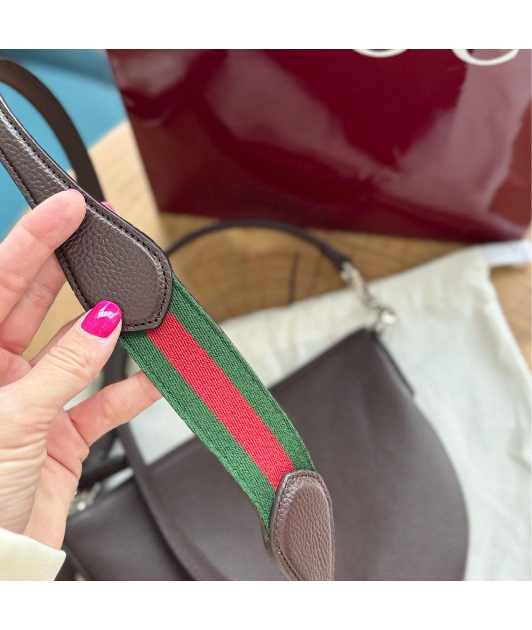 GUCCI Коричневая кожаная барсетка, фото 6