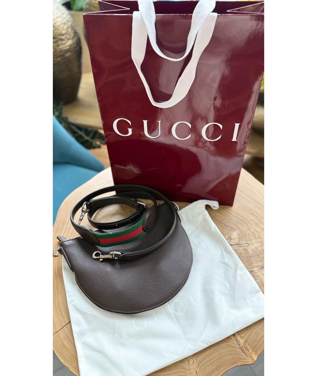 GUCCI Коричневая кожаная барсетка, фото 9