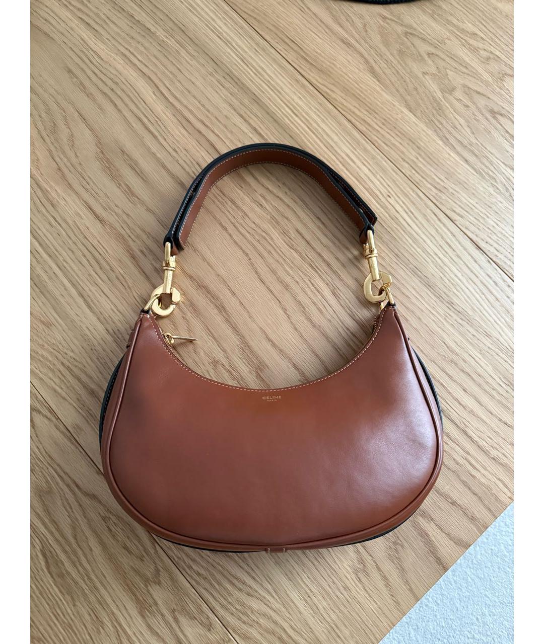 CELINE Коричневая кожаная сумка с короткими ручками, фото 5