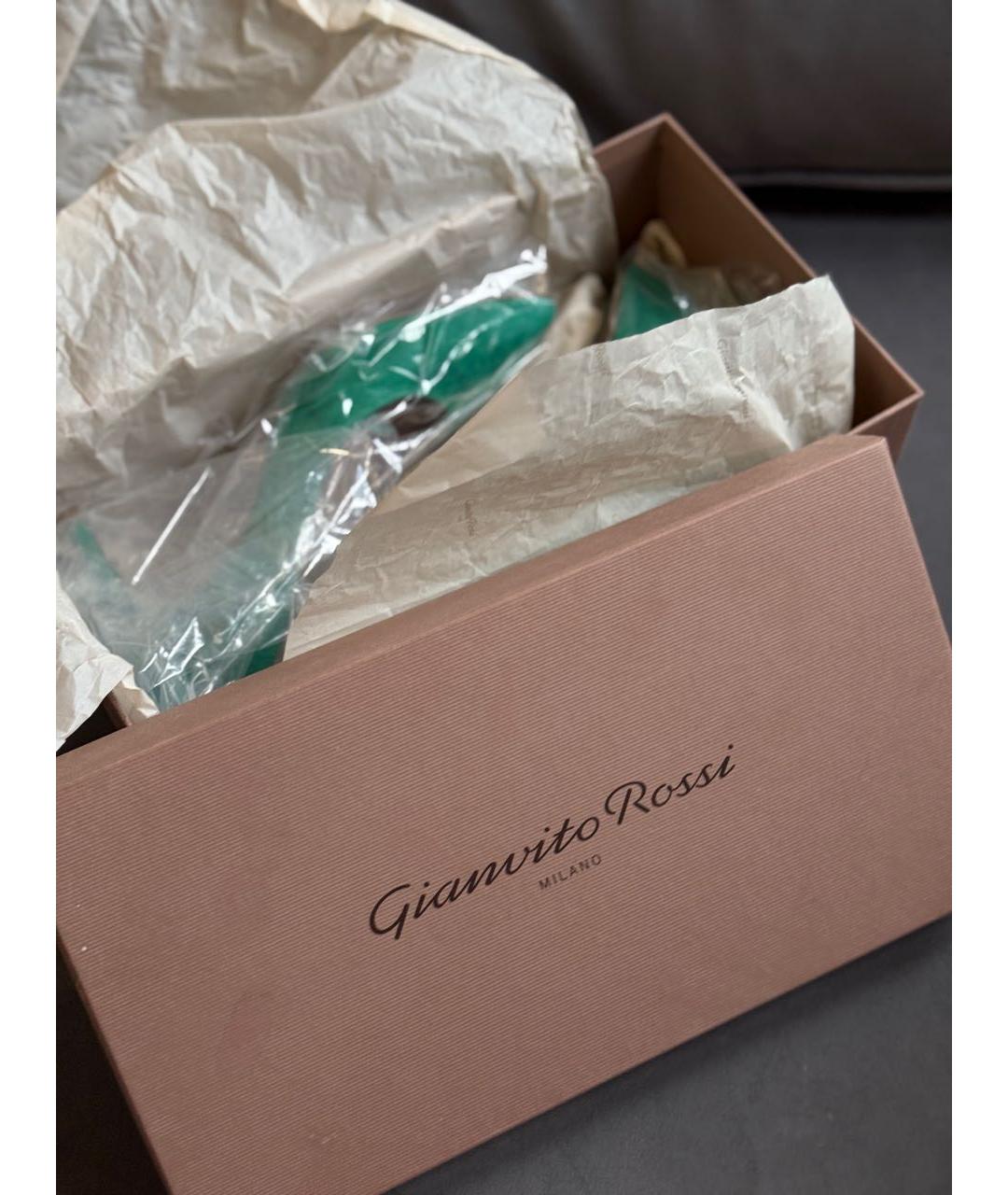 GIANVITO ROSSI Зеленые замшевые лодочки на низком каблуке, фото 8