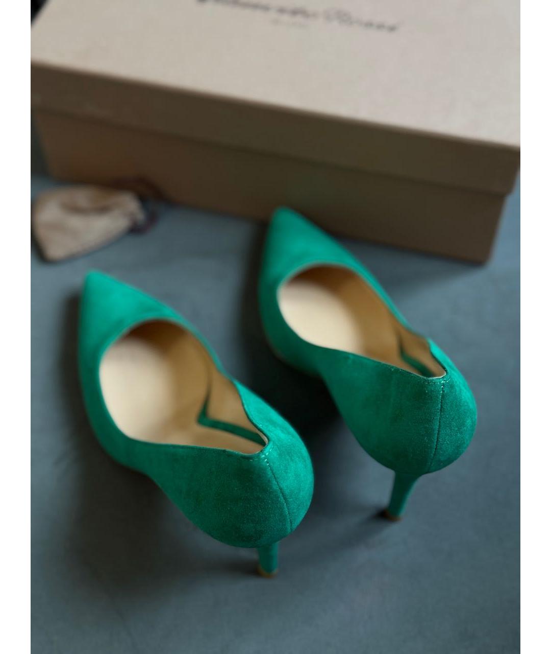 GIANVITO ROSSI Зеленые замшевые лодочки на низком каблуке, фото 3