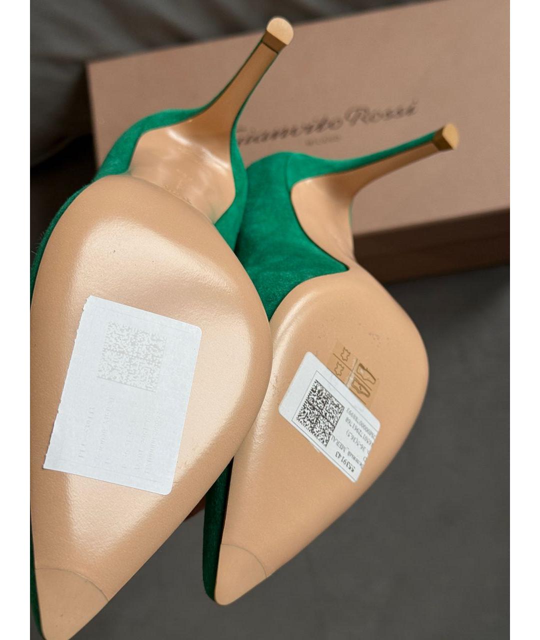 GIANVITO ROSSI Зеленые замшевые лодочки на низком каблуке, фото 6