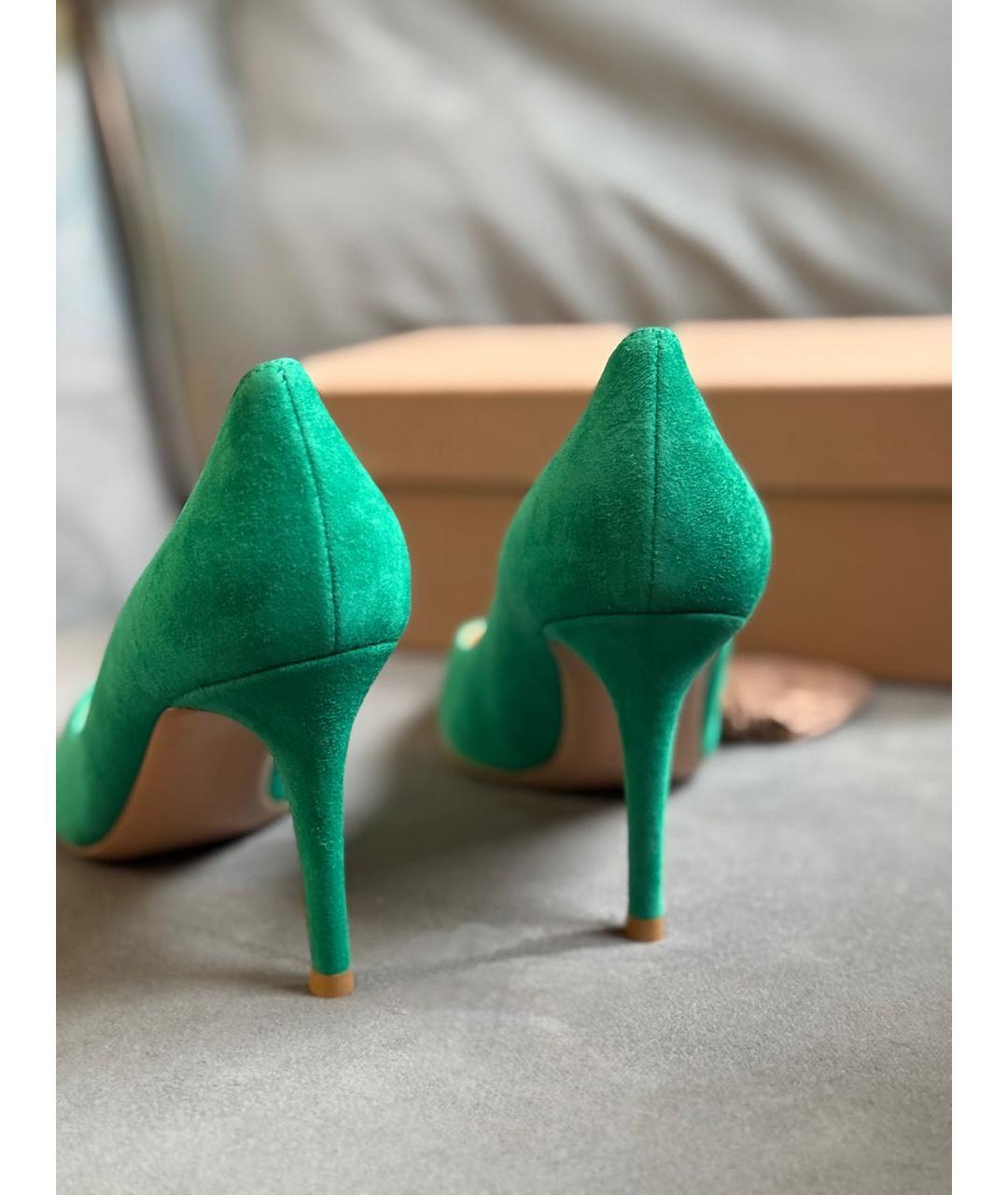 GIANVITO ROSSI Зеленые замшевые лодочки на низком каблуке, фото 4