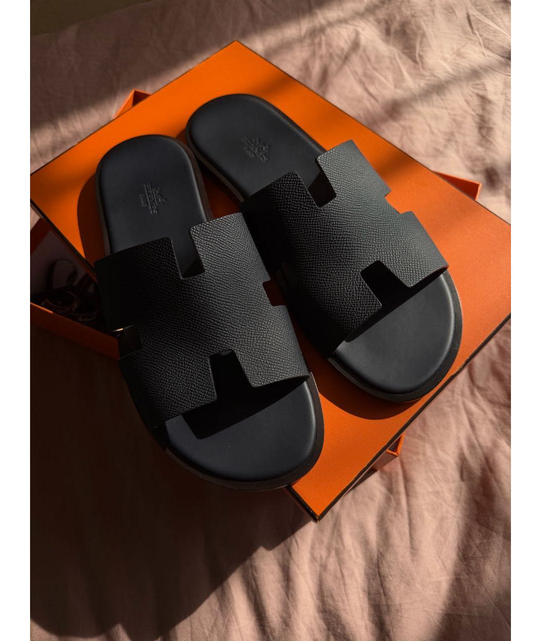 HERMES Синие кожаные шлепанцы, фото 2