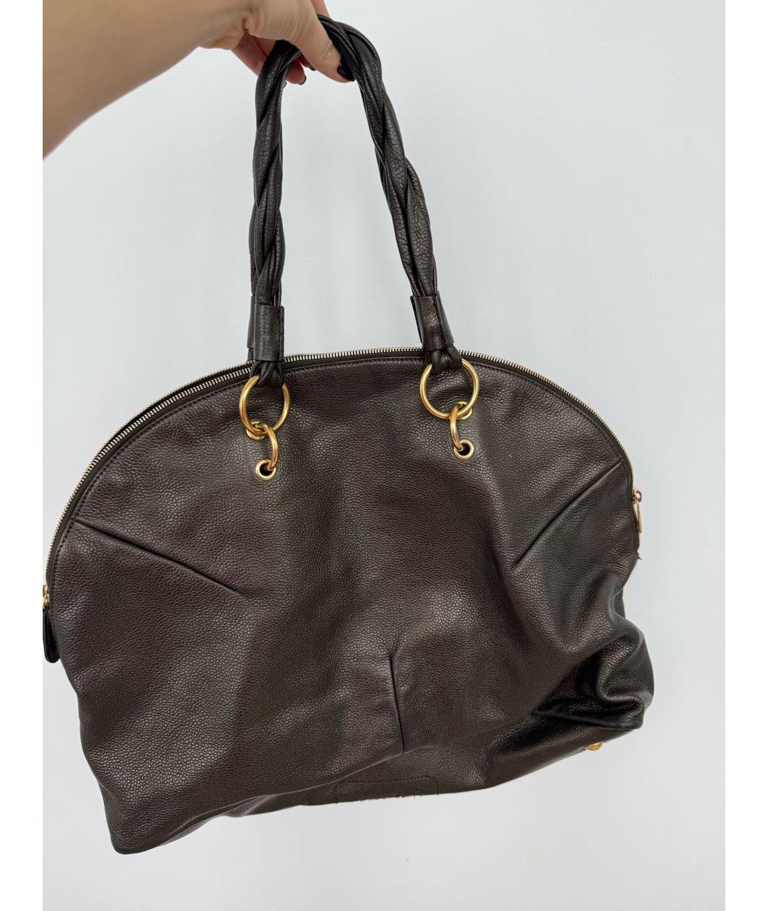 SAINT LAURENT Коричневая кожаная дорожная/спортивная сумка, фото 7