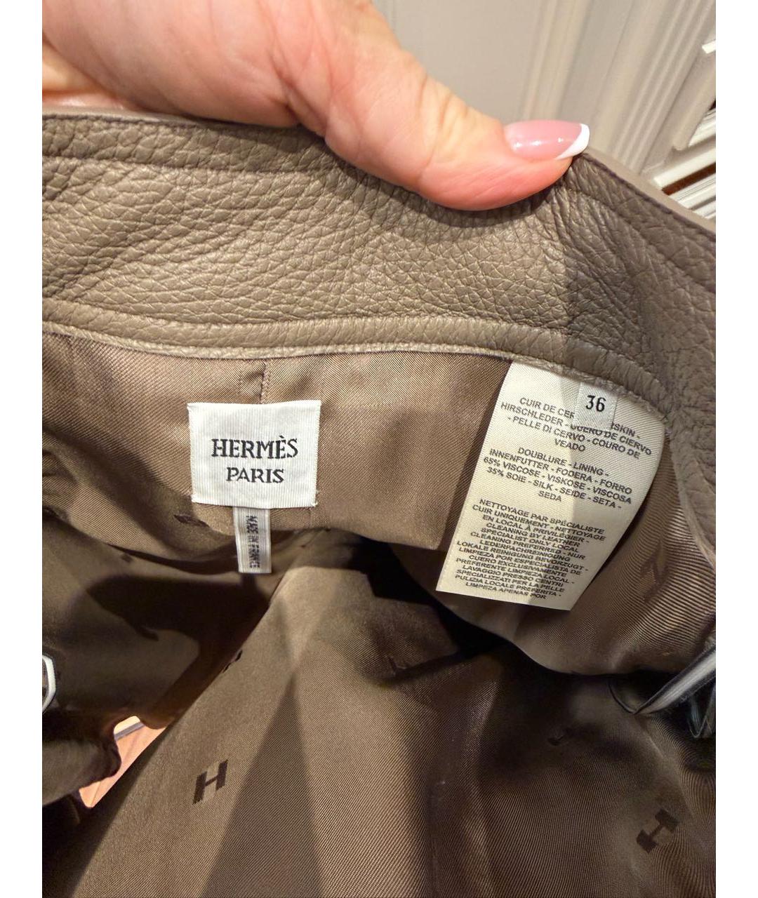 HERMES Бежевый кожаный костюм с юбками, фото 6