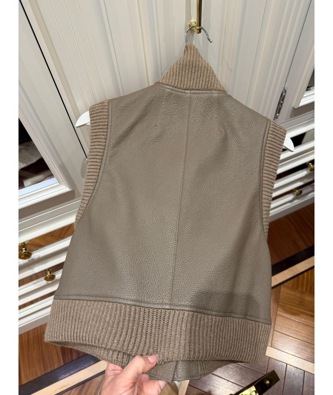 HERMES Бежевый кожаный костюм с юбками, фото 5