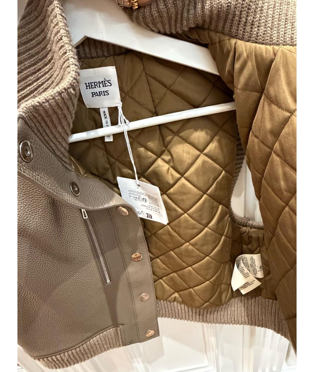 HERMES Бежевый кожаный костюм с юбками, фото 4