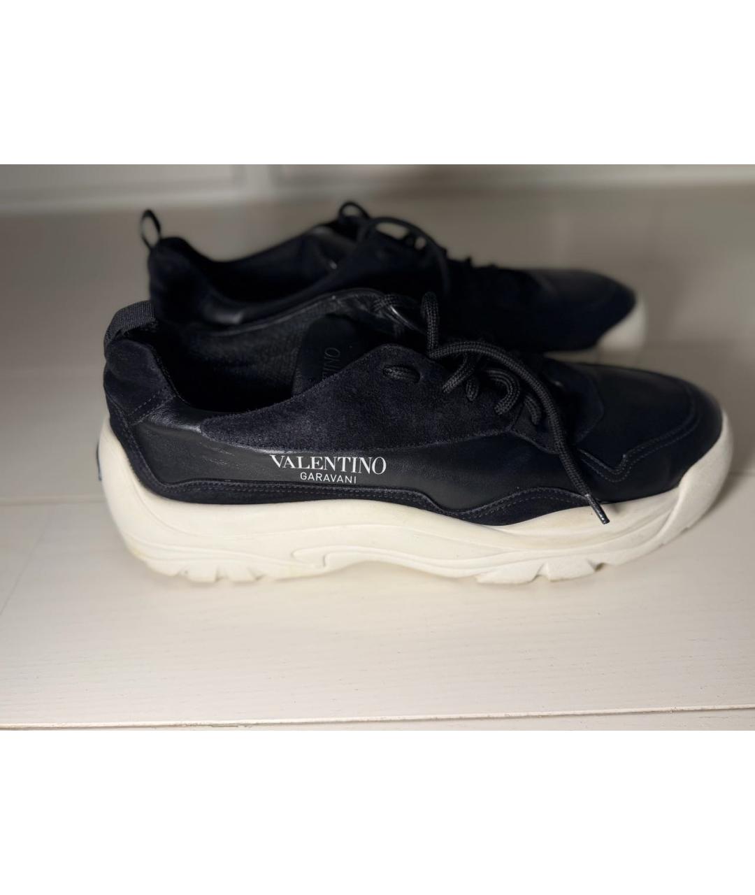 VALENTINO Черные кожаные низкие кроссовки / кеды, фото 8